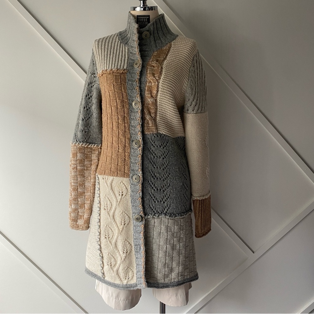 Sundance Patchwork Knit Long Sweater Coat -  S